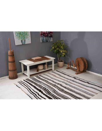 Black White Vintage Hemp Kilim Rug - 6`6″ x 6`1″