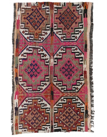 Vintage Small Embroidered Kilim Rug - 2`7″ x 4`3″