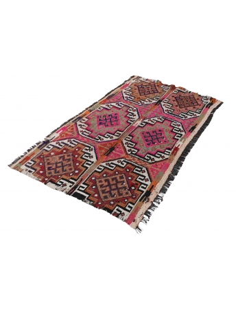 Vintage Small Embroidered Kilim Rug - 2`7″ x 4`3″