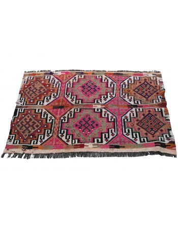 Vintage Small Embroidered Kilim Rug - 2`7″ x 4`3″