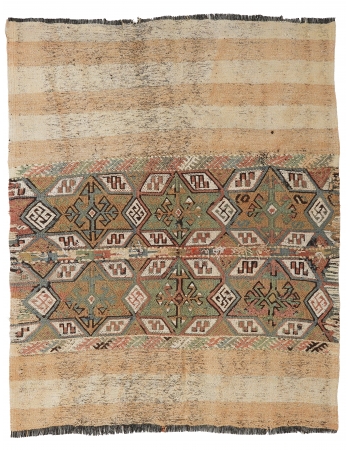 Vintage Decorative Turkish Embroidered Rug - 4`6″ x 5`1″