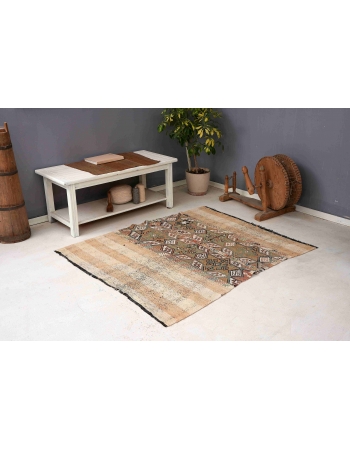 Vintage Decorative Turkish Embroidered Rug - 4`6″ x 5`1″