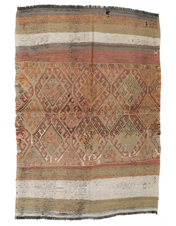 Embroidered Vintage Kilim Rug - 4`5″ x 5`1″