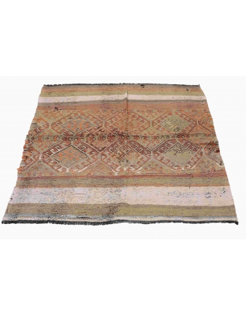 Embroidered Vintage Kilim Rug - 4`5″ x 5`1″