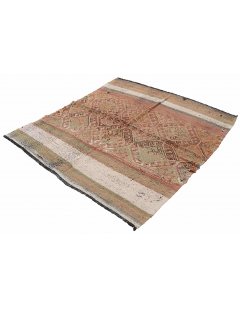Embroidered Vintage Kilim Rug - 4`5″ x 5`1″