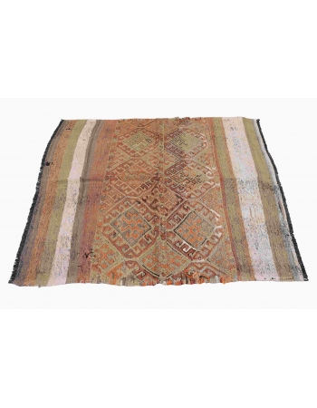 Embroidered Vintage Kilim Rug - 4`5″ x 5`1″