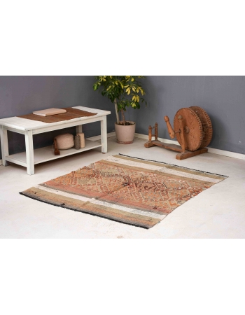 Embroidered Vintage Kilim Rug - 4`5″ x 5`1″