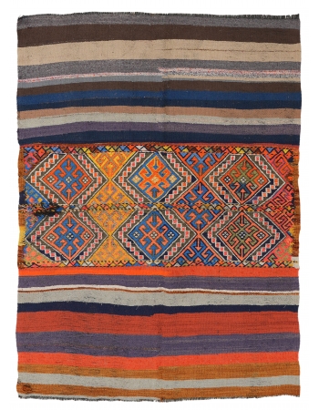 Decorative Turkish Embroidered Kilim Rug - 4`4″ x 6`1″