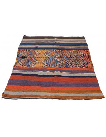 Decorative Turkish Embroidered Kilim Rug - 4`4″ x 6`1″