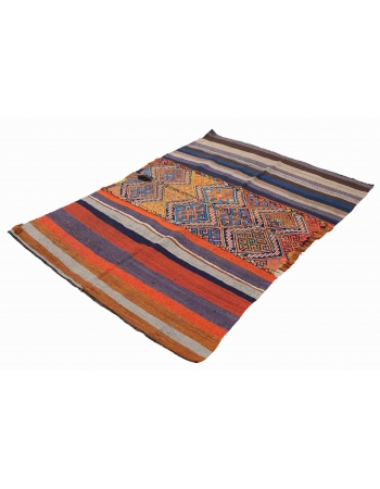 Decorative Turkish Embroidered Kilim Rug - 4`4″ x 6`1″
