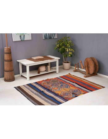 Decorative Turkish Embroidered Kilim Rug - 4`4″ x 6`1″