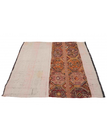 Small Vintage Embroidered Kilim Rug - 3`9″ x 4`1″