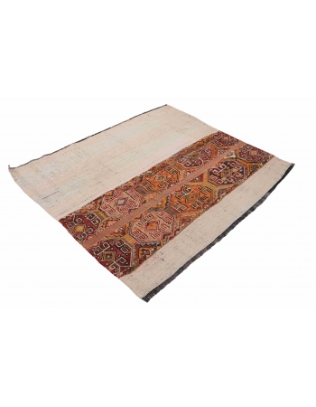 Small Vintage Embroidered Kilim Rug - 3`9″ x 4`1″