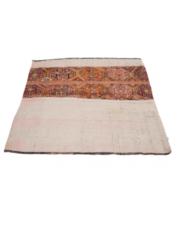 Small Vintage Embroidered Kilim Rug - 3`9″ x 4`1″