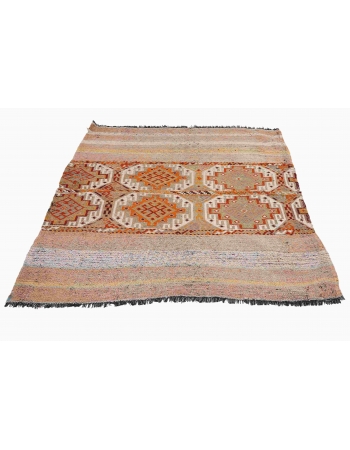 Decorative Vintage Embroidered Kilim Rug - 4`7″ x 4`11″