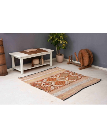 Decorative Vintage Embroidered Kilim Rug - 4`7″ x 4`11″