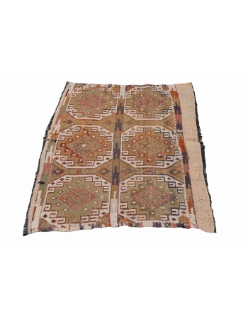 Small Vintage Embroidered Kilim Rug - 2`7″ x 4`5″