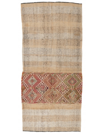 Vintage Turkish Embroidered Kilim Rug - 4`4″ x 9`4″