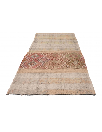Vintage Turkish Embroidered Kilim Rug - 4`4″ x 9`4″