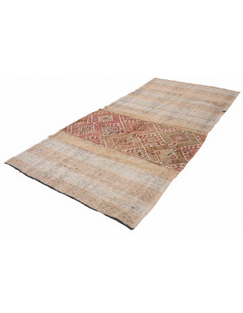 Vintage Turkish Embroidered Kilim Rug - 4`4″ x 9`4″