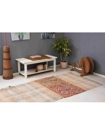 Vintage Turkish Embroidered Kilim Rug - 4`4″ x 9`4″