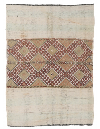 Embroidered Vintage Turkish Kilim Rug - 4`6″ x 6`1″