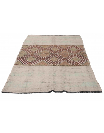 Embroidered Vintage Turkish Kilim Rug - 4`6″ x 6`1″