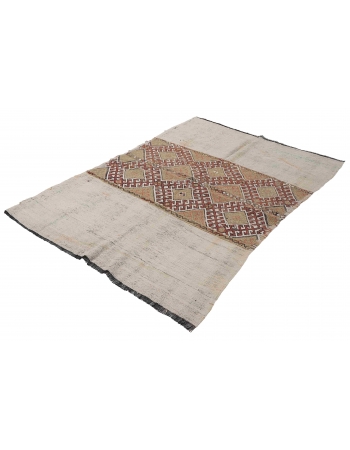 Embroidered Vintage Turkish Kilim Rug - 4`6″ x 6`1″