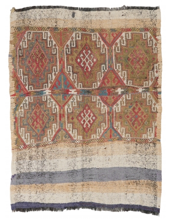Decorative Vintage Embroidered Kilim Rug - 4`7″ x 4`8″