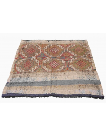 Decorative Vintage Embroidered Kilim Rug - 4`7″ x 4`8″