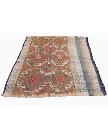 Decorative Vintage Embroidered Kilim Rug - 4`7″ x 4`8″