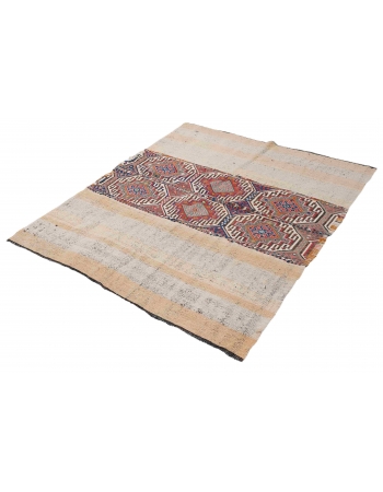 Embroidered Turkish Vintage Kilim Rug - 5`0″ x 6`1″