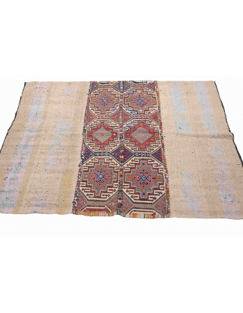 Embroidered Turkish Vintage Kilim Rug - 5`0″ x 6`1″