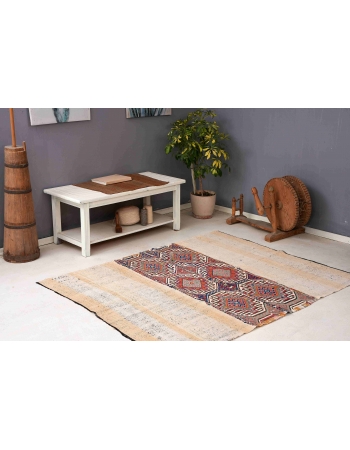 Embroidered Turkish Vintage Kilim Rug - 5`0″ x 6`1″