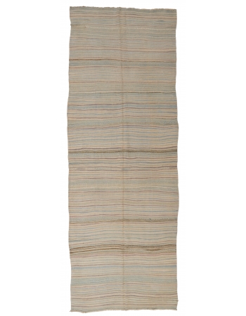 Striped Vintage Faded Turkish Kilim Rug - 5`2″ x 14`10″