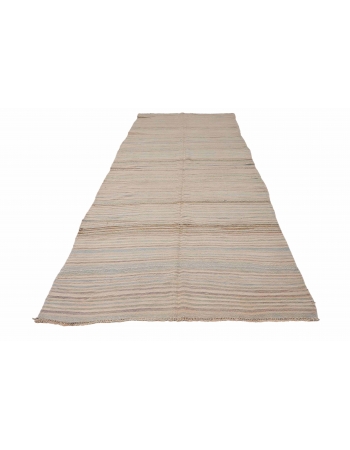 Striped Vintage Faded Turkish Kilim Rug - 5`2″ x 14`10″