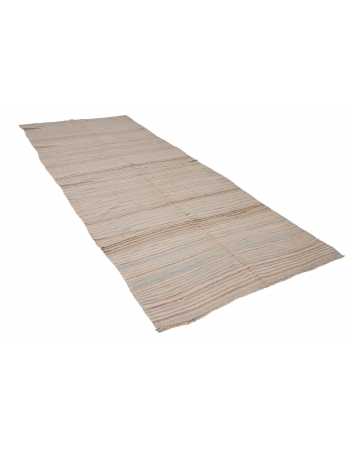 Striped Vintage Faded Turkish Kilim Rug - 5`2″ x 14`10″