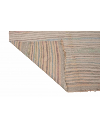 Striped Vintage Faded Turkish Kilim Rug - 5`2″ x 14`10″