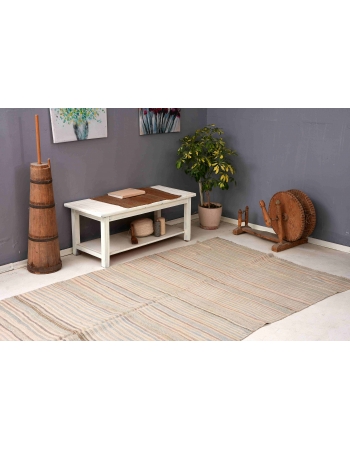 Striped Vintage Faded Turkish Kilim Rug - 5`2″ x 14`10″