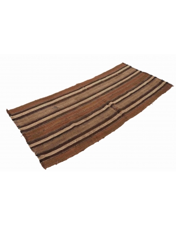 Striped Brown Vintage Turkish Kilim Rug - 2`8″ x 6`4″