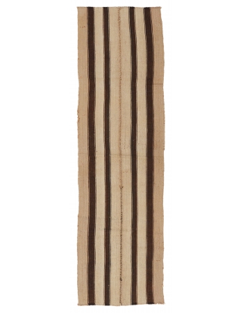Brown & Ivory Vintage Striped Kilim Rug - 2`3″ x 8`11″