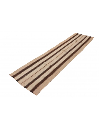 Brown & Ivory Vintage Striped Kilim Rug - 2`3″ x 8`11″