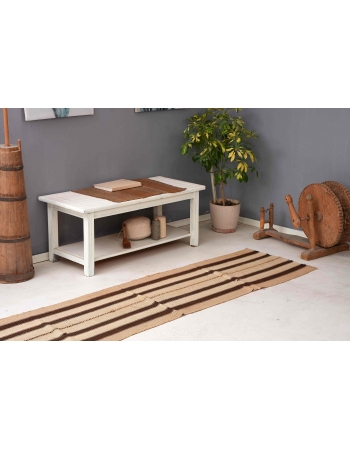 Brown & Ivory Vintage Striped Kilim Rug - 2`3″ x 8`11″