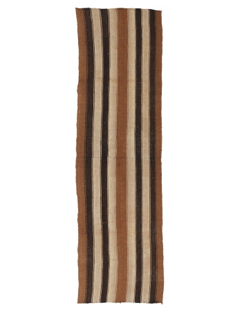 Striped Vintage Brown Kilim Runner - 2`6″ x 9`7″
