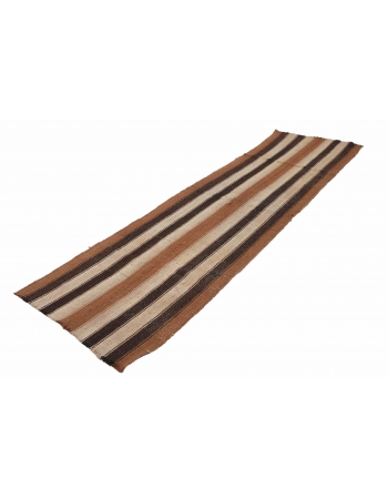 Striped Vintage Brown Kilim Runner - 2`6″ x 9`7″