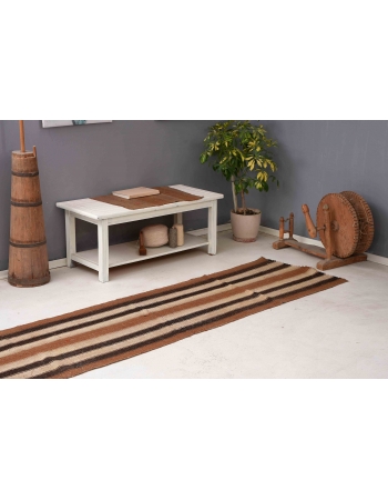 Striped Vintage Brown Kilim Runner - 2`6″ x 9`7″