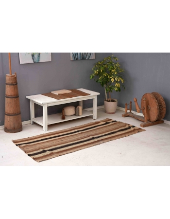 Brown Striped Vintage Kilim Rug - 2`10″ x 6`7″