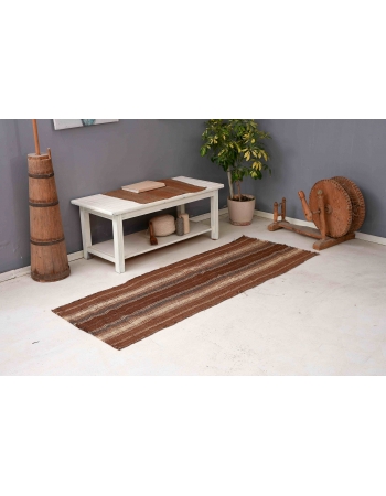 Striped Vintage Brown Kilim Runner - 2`6″ x 6`9″