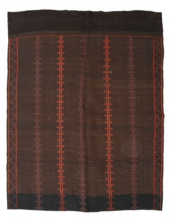 Brown & Orange Vintage Embroidered Kilim Rug - 6`2″ x 8`0″