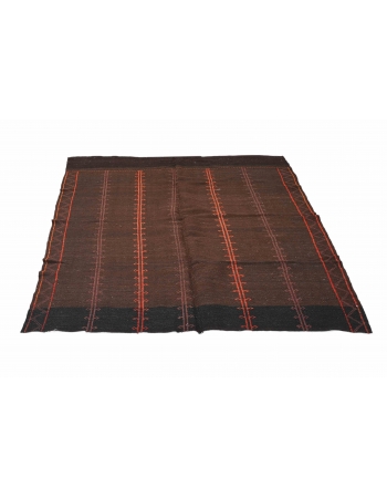 Brown & Orange Vintage Embroidered Kilim Rug - 6`2″ x 8`0″